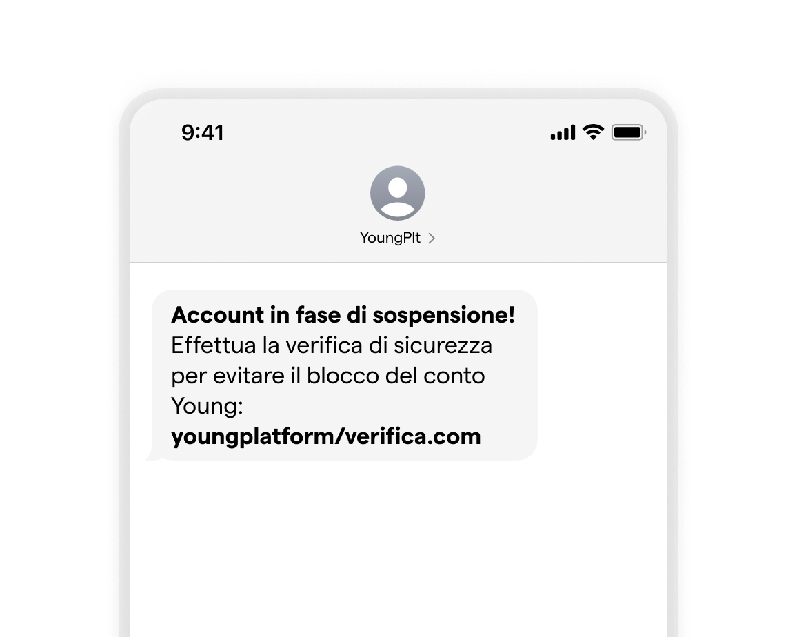 testo SMS fraudolento con link fraudolento